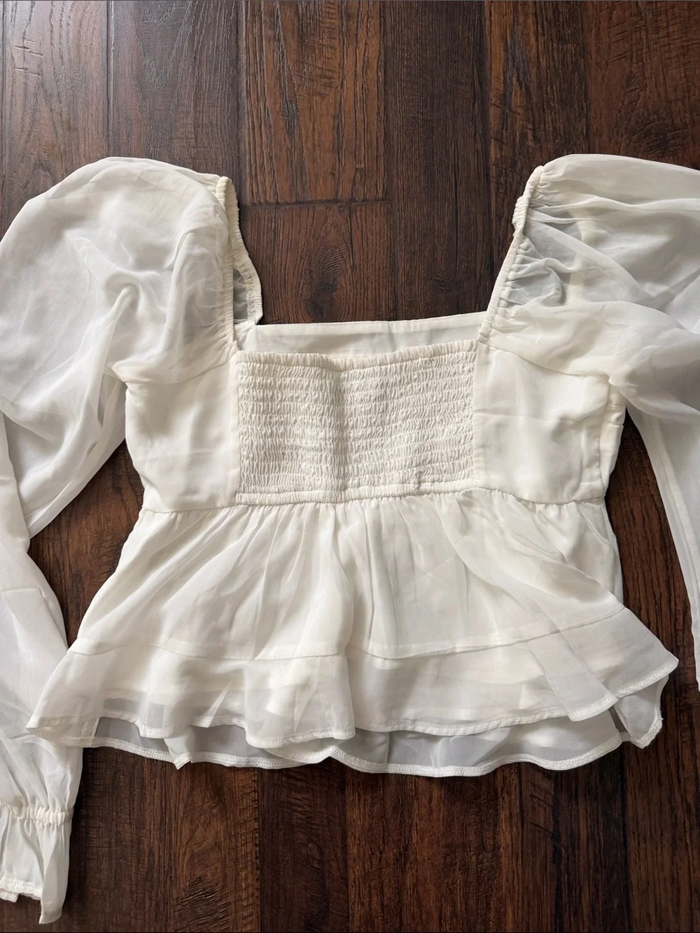 Abercrombie & Fitch Ivory Square-Neck Peplum Long-Sleeve Blouse